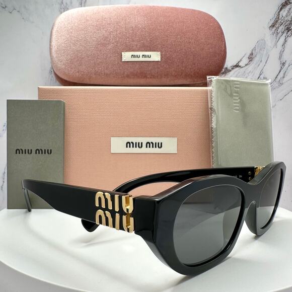 New MIU MIU Sunglasses Black Gold Rectangle Cat Eye Geometric Authentic main image 6